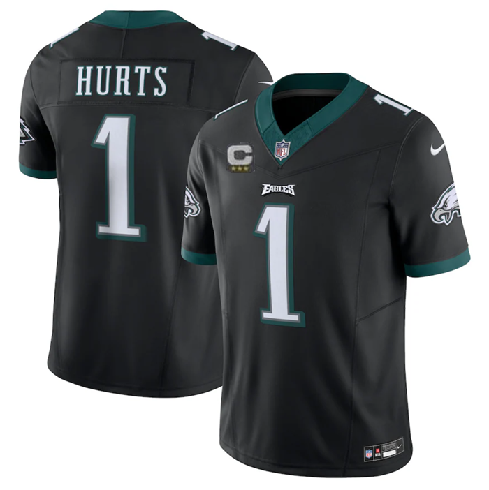 Men's Black Philadelphia Eagles #1 Jalen Hurts 2023 F.U.S.E. With C Patch Vapor Untouchable Limited Stitched Football Jersey